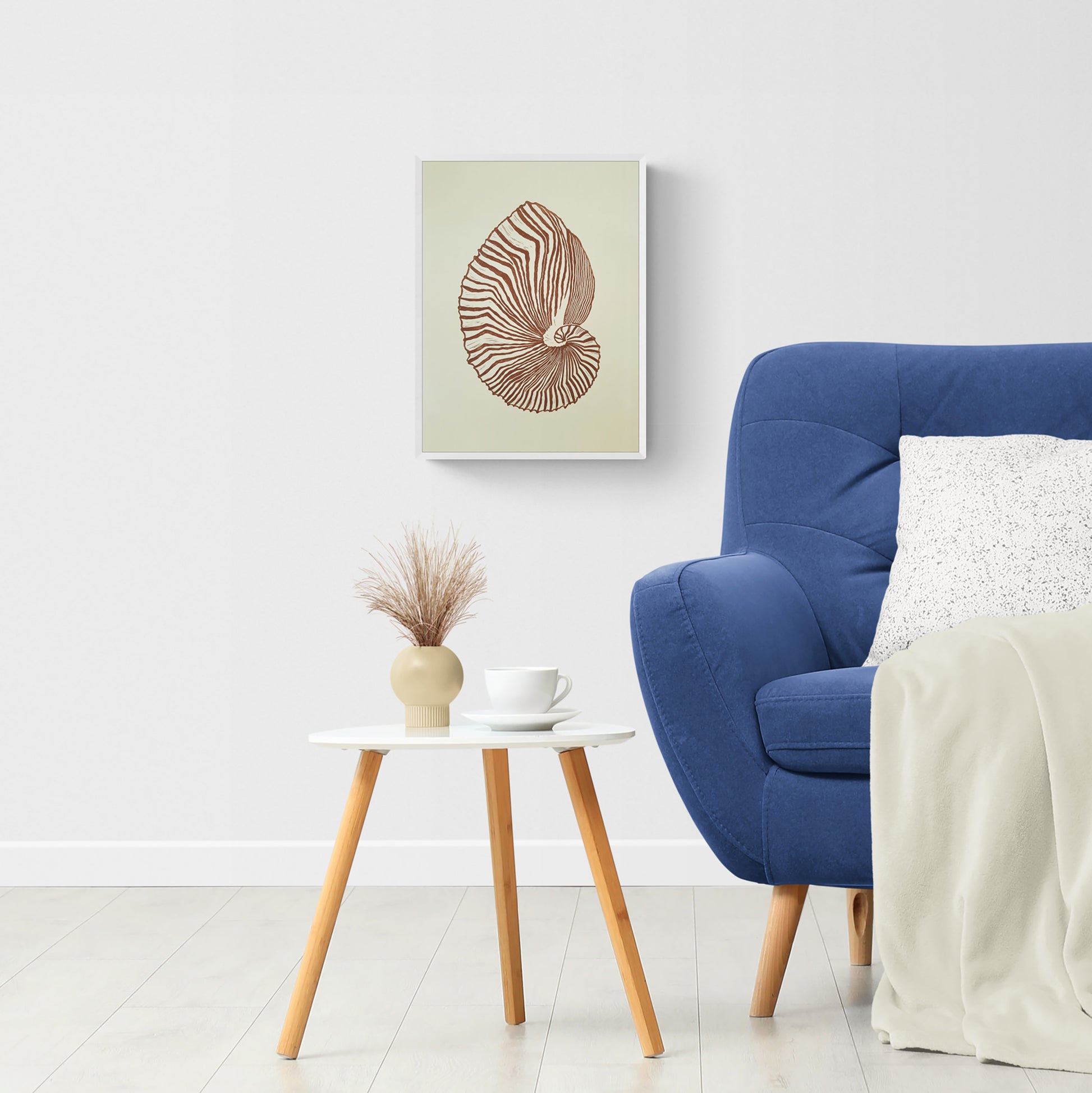 Beige and brown sea shell art Linocut print art for Bedroom or bathroom wall decor UNFRAMED / living room wall adecor for New home gift, houswarming gift, nature lover gift, Nautical wall decor, Simple artwork, Hampton style decor, Coastal wall art