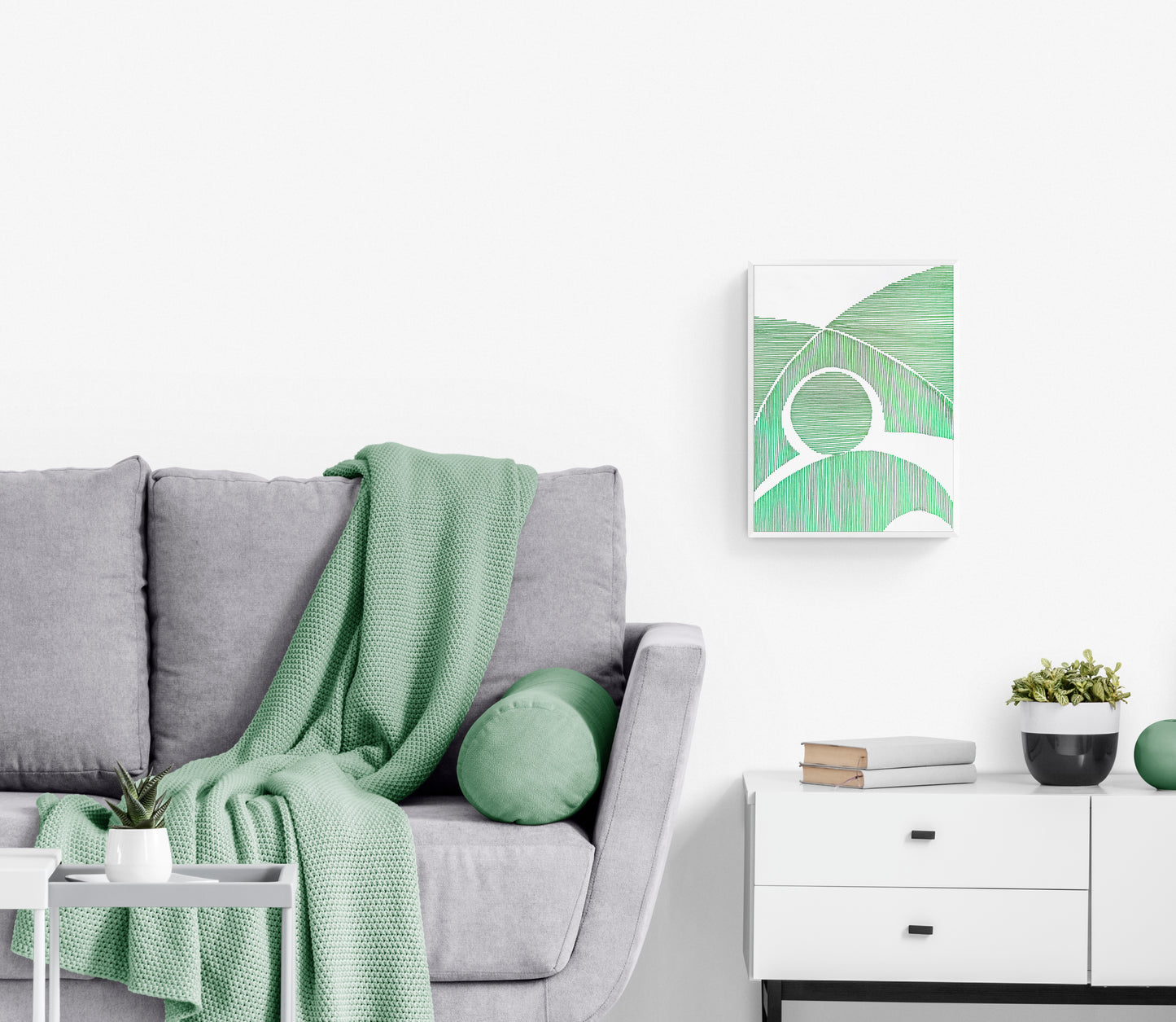 Green Geometric abstract landscape line shapes artwork for New home gift UNFRAMED for living room, or bedroom original artwork