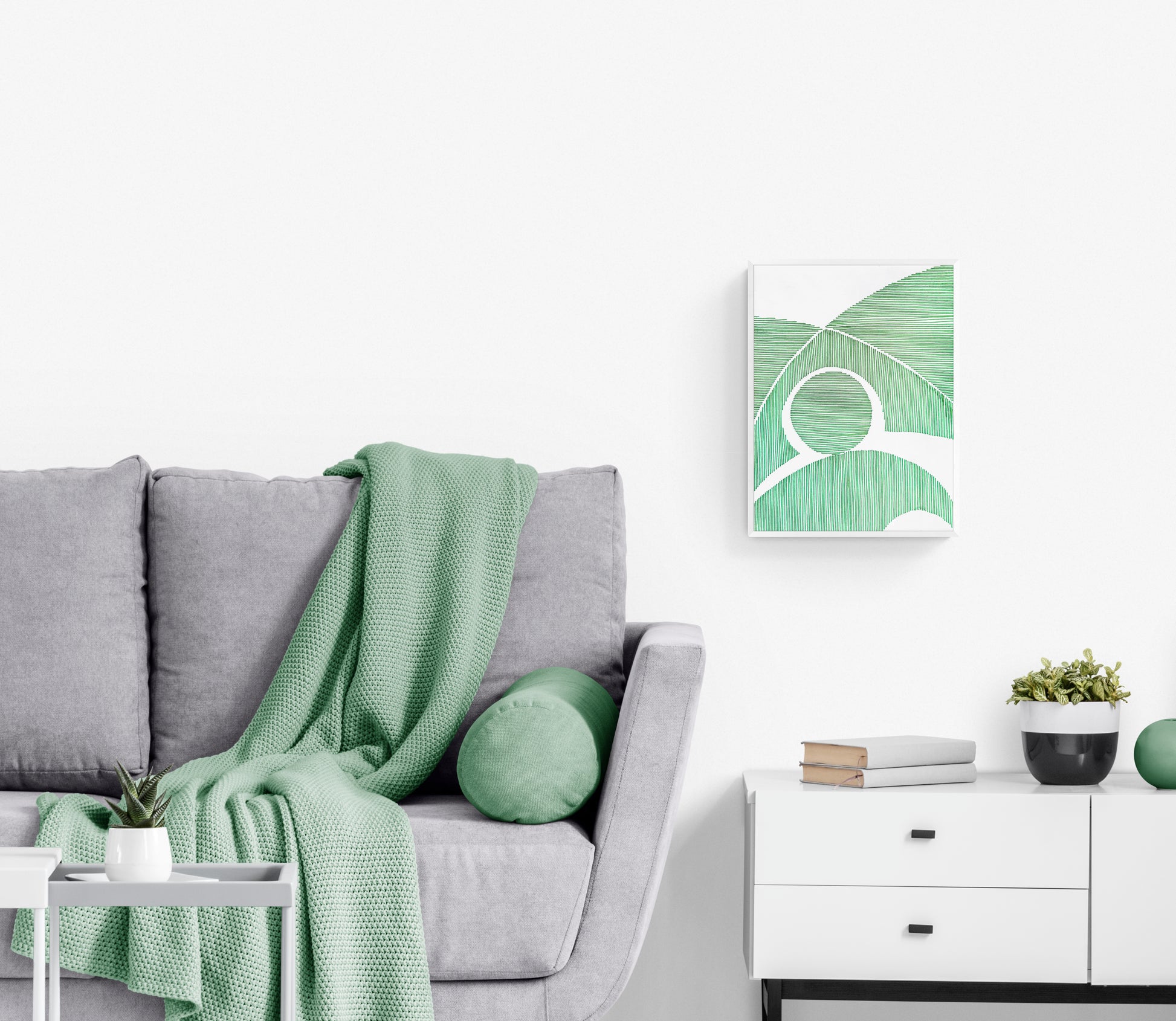 Green Geometric abstract landscape line shapes artwork for New home gift UNFRAMED for living room, or bedroom original artwork