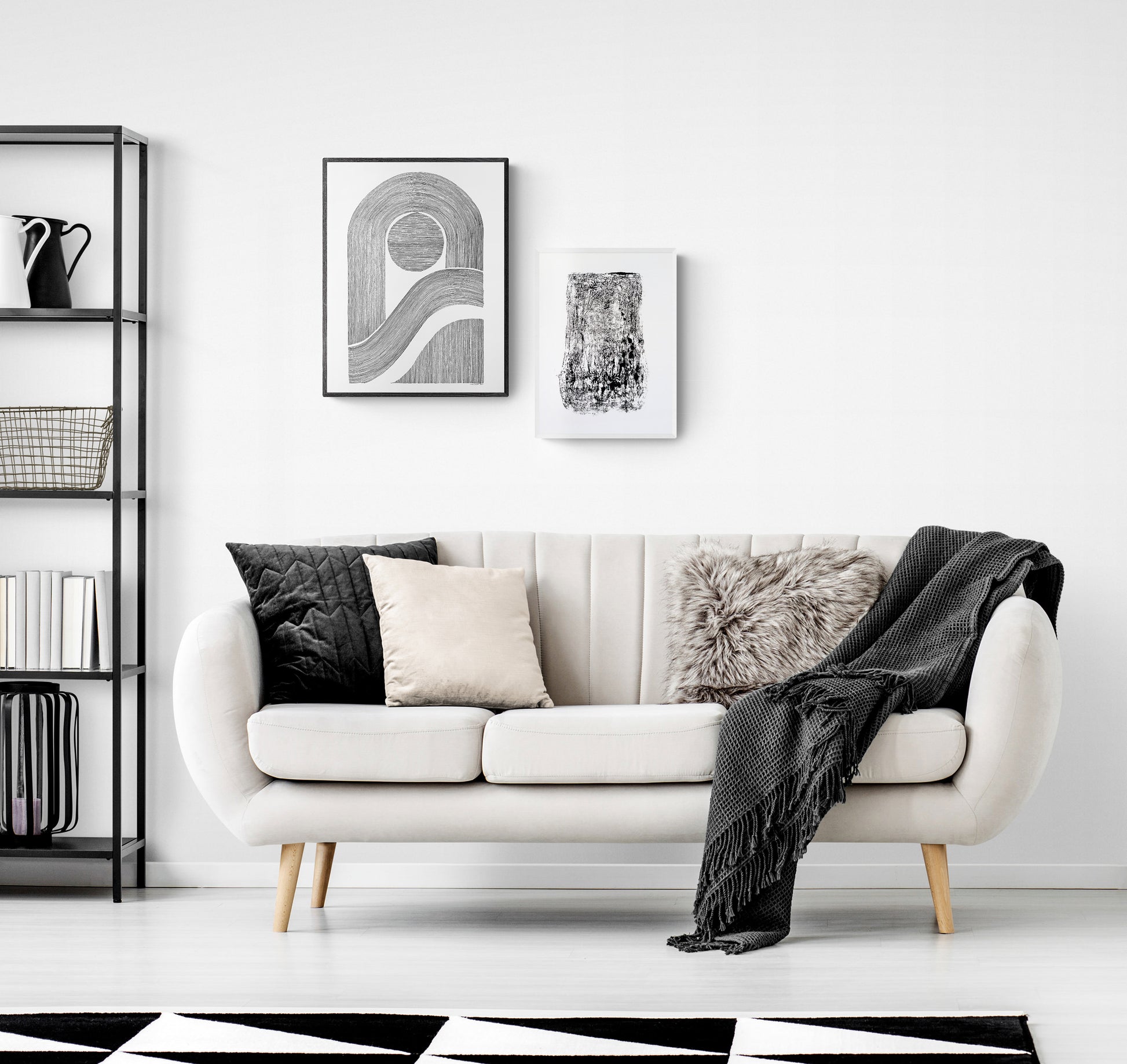 №3 Unique black and white Geometric abstract line shapes artwork for New home gift UNFRAMED for living room, or bedroom original artwork