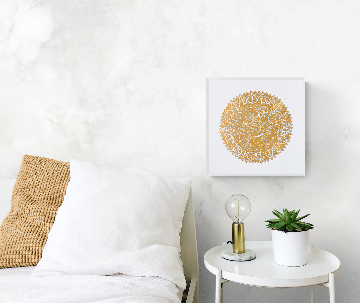 Linocut print Floral wall art Original artwork Housewarming gift Linogravure lino Ochre cockatiel floral kids bird Botanical nursery printmaking art Bedroom wall decor Living room wall New home gift relief parrot kids
