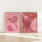 Gallery wall set of 2 trendy 2026 color palette burgundy and blush pink abstract nature woman lines digital poster N2