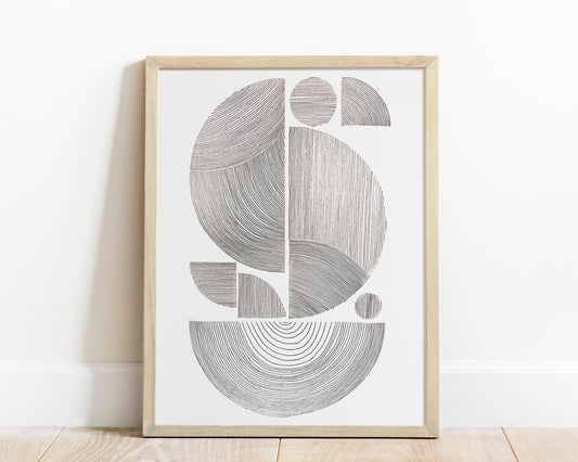 №3 Unique black and white «Geometric Symphony» Abstract line shapes artwork for New home gift UNFRAMED for living room, or bedroom original artwork