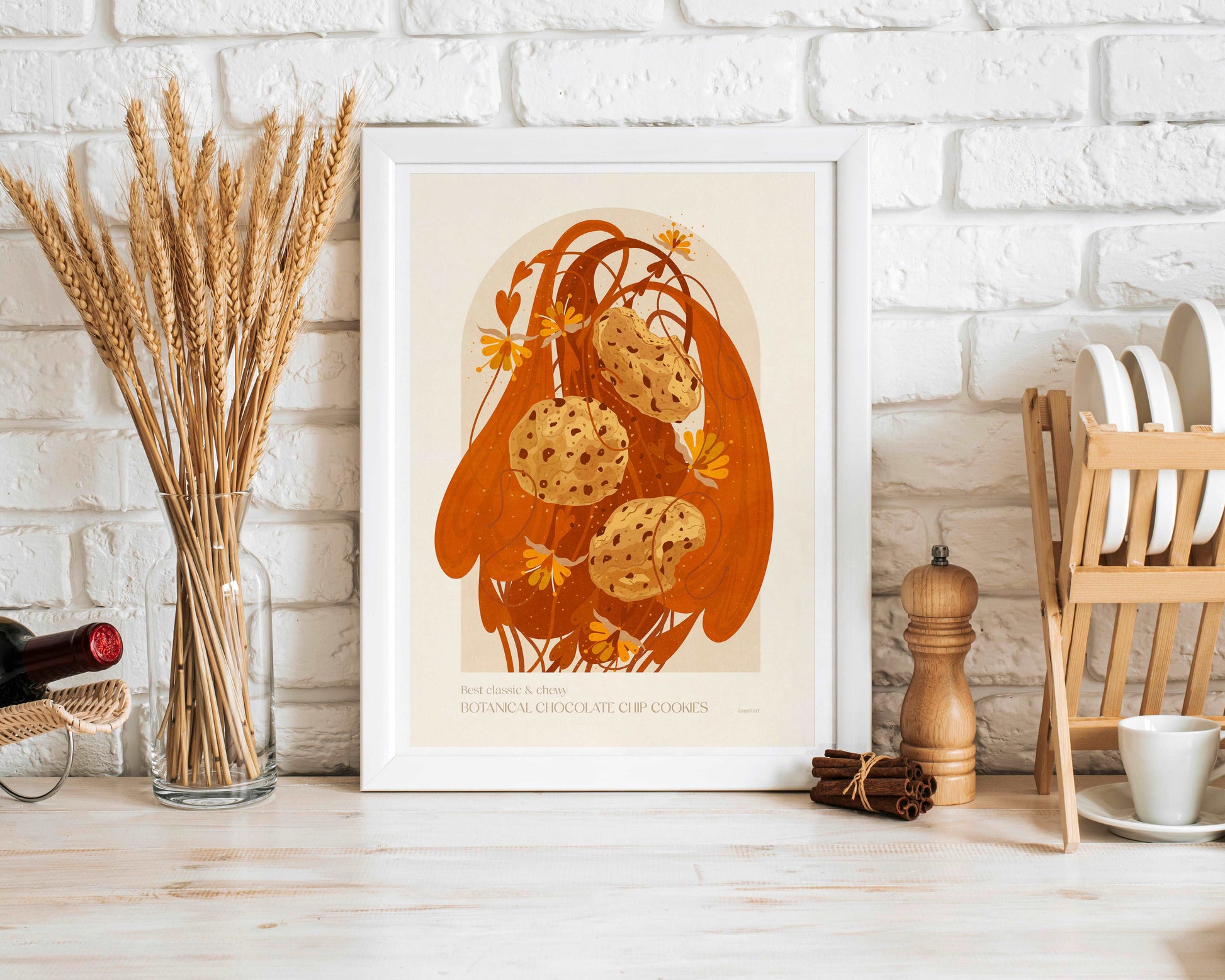 Botanical vintage Chocolate chip cookies poster for modern kitchen decor Printable wall art INSTANT DOWNLOAD