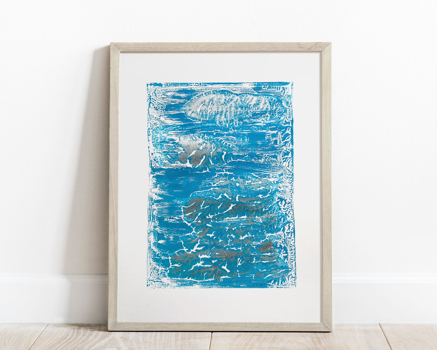 Silver and blue abstract relief Monotype print for New home gift UNFRAMED Housewarming gift, modern Living room or bedroom decor Original artwork Classical wall decor Handmade relief print, printmaking abstract textured wall decor