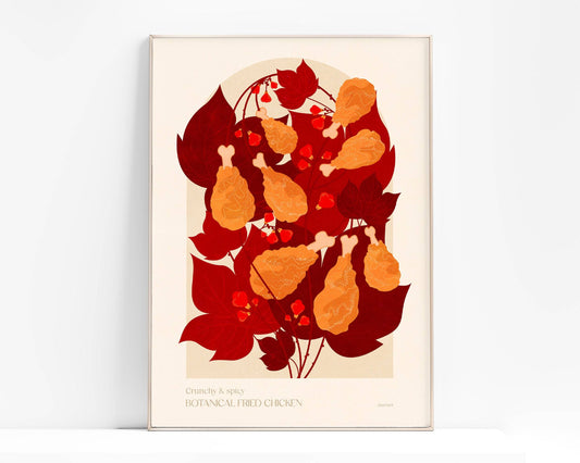 Botanical vintage fried chicken poster Printable wall art for modern kitchen and dining room decor