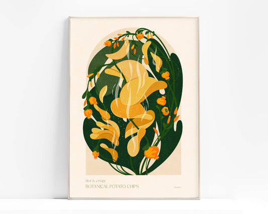 Botanical vintage potato chips poster for modern kitchen and dining room decor Printable wall art INSTANT DOWNLOAD digital poster