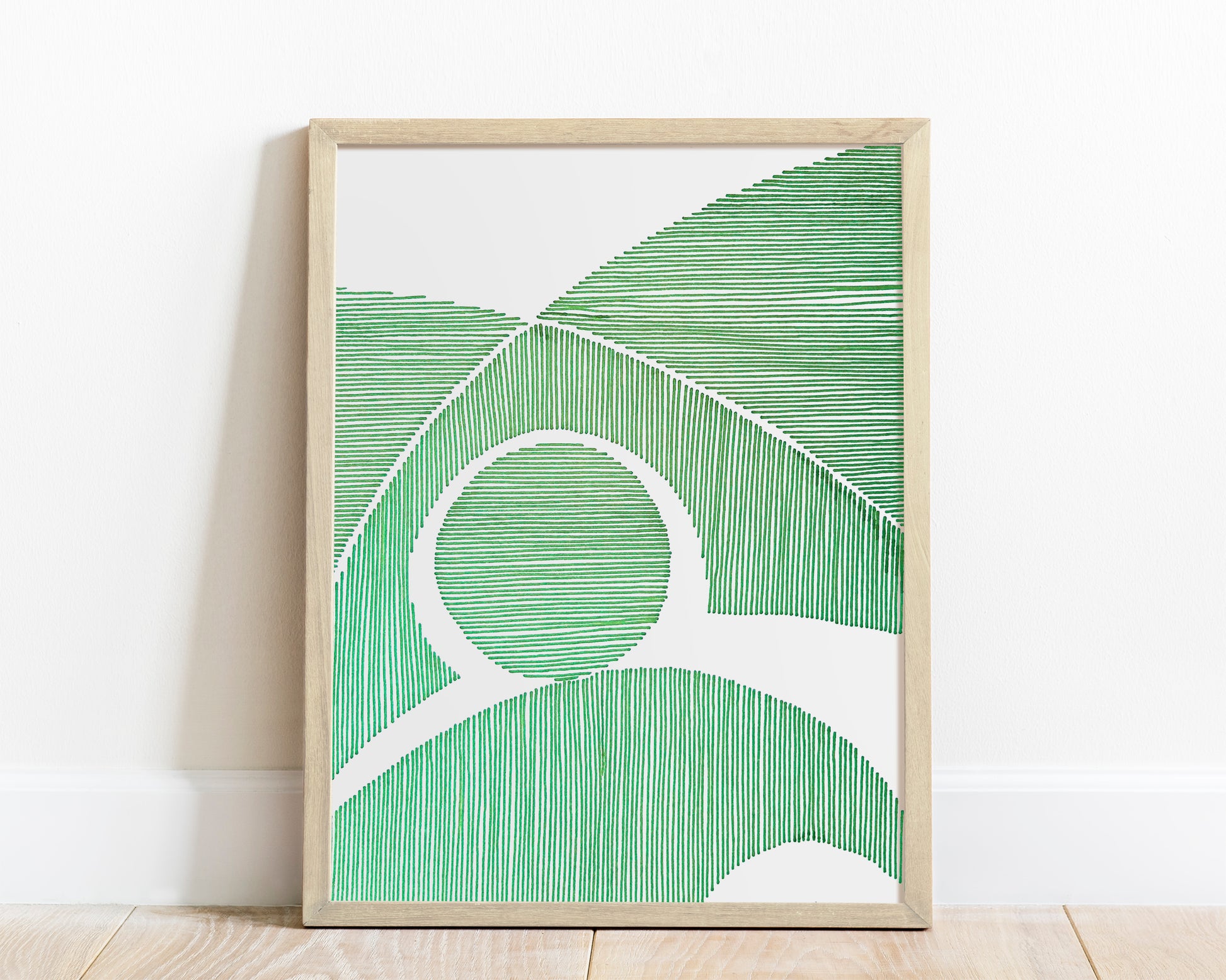 Green Geometric abstract landscape line shapes artwork for New home gift UNFRAMED for living room, or bedroom original artwork