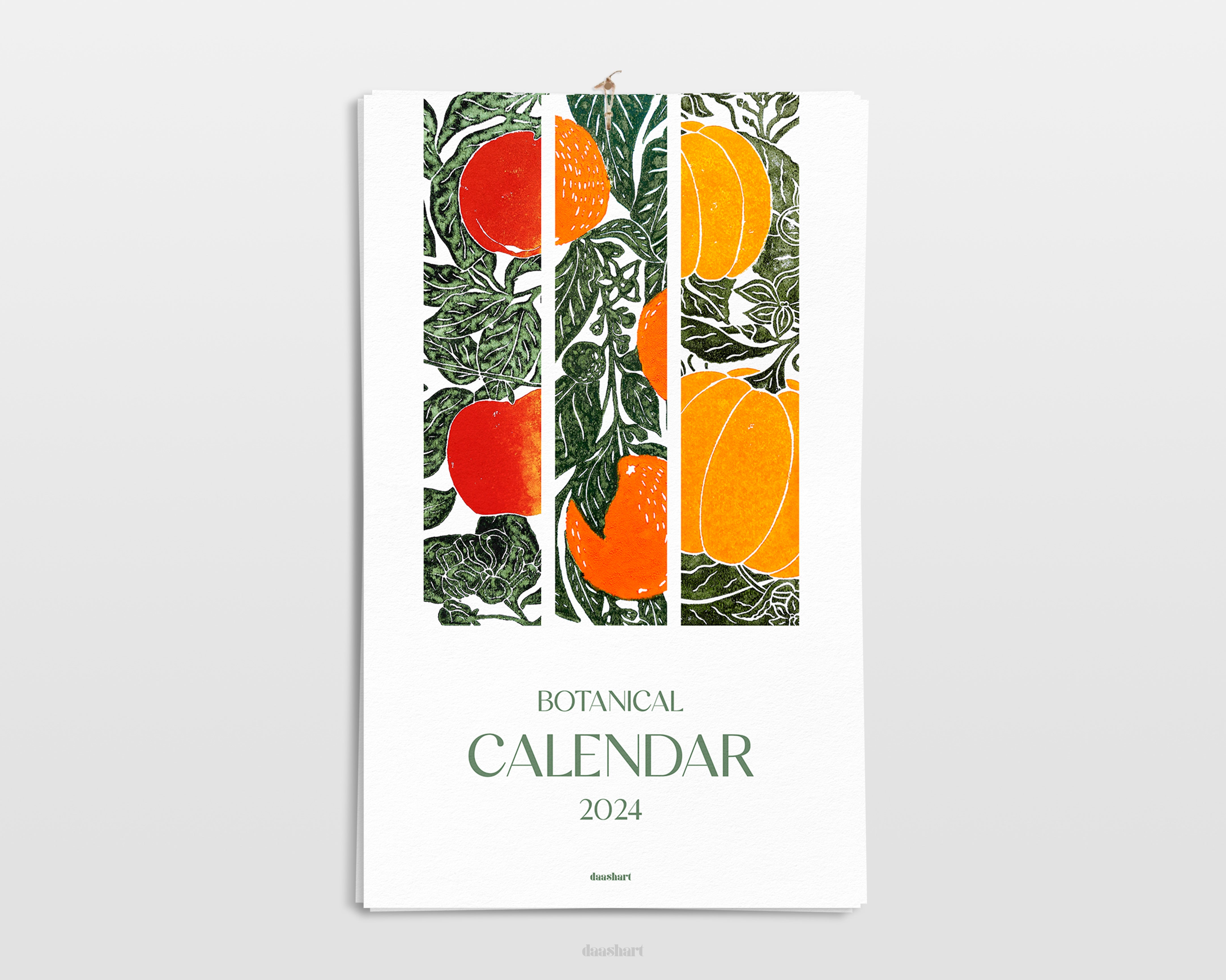 Bright botanical printable calendar 2024 with Floral fruits and ...
