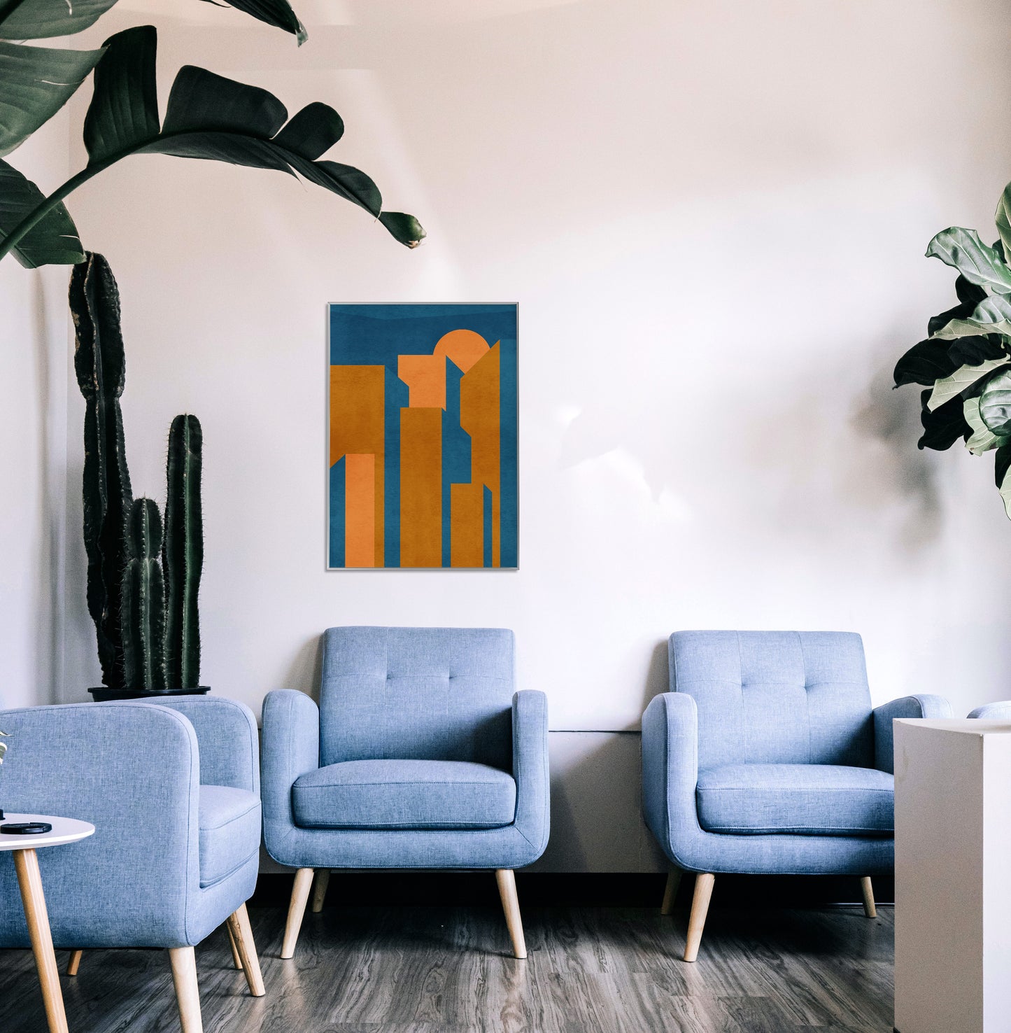 Living room wall art Abstract city poster Neutral geometric Printable wall art Terracotta wall art Abstract cityscape INSTANT DOWNLOAD Minimalist poster Mid century modern Beige and blue art Vintage poster Home accessories Housewarming gift