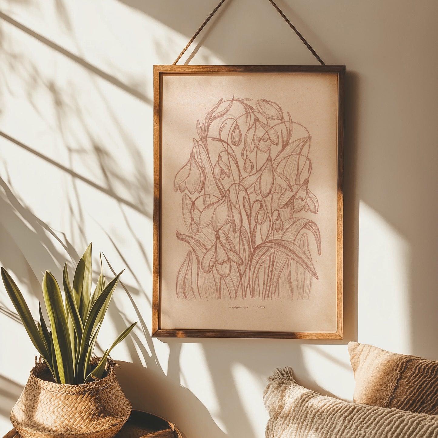 vintage sketch
mocha mousse color
snowdrop flowers
spring wall art
floral prints
printable wall art
cottagecore wall art
lines art
bedroom wall decor
digital download
hand drawn prints
farmhouse wall decor