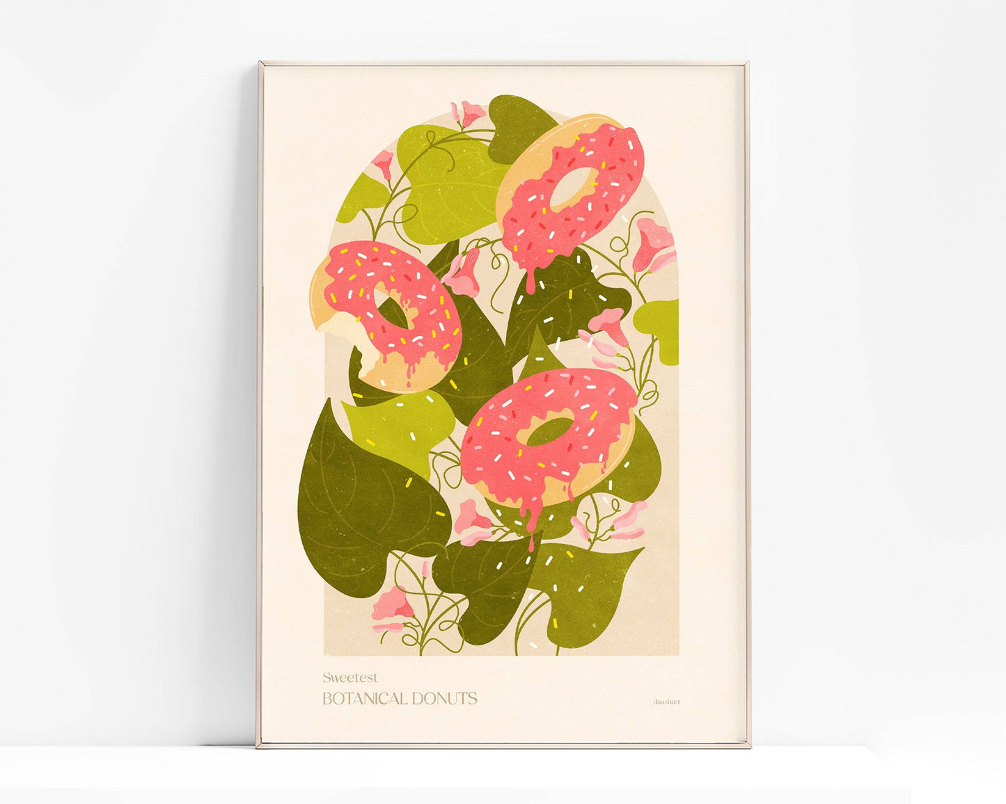 Botanical vintage donuts poster Printable wall art for modern kitchen and bedroom room decor