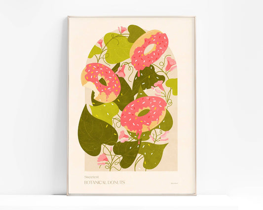 Botanical vintage donuts poster Printable wall art for modern kitchen and bedroom room decor
