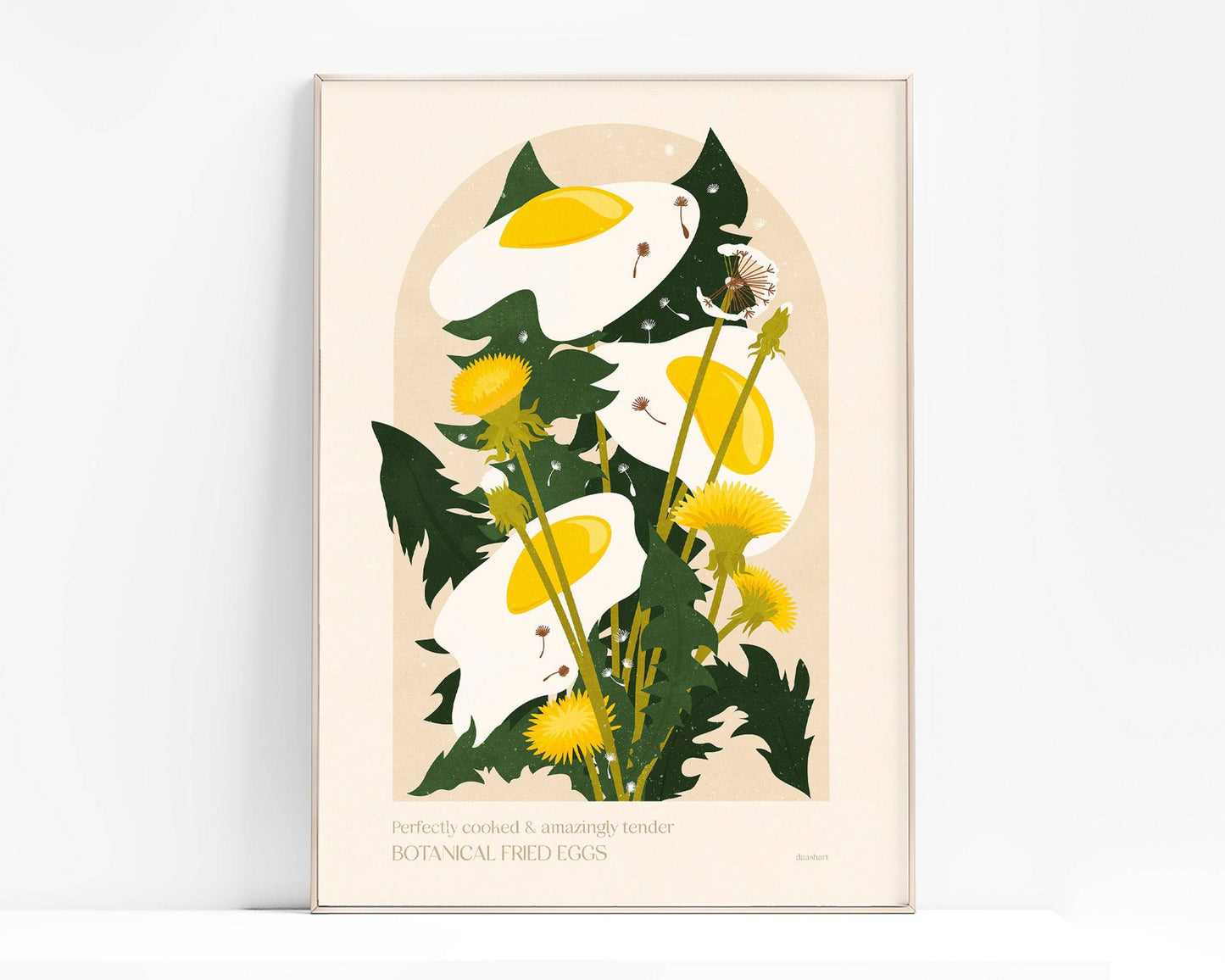 Botanical vintage fried egg Dandelion plants and flower poster for modern kitchen and dining room decor Printable wall art INSTANT DOWNLOAD digital poster