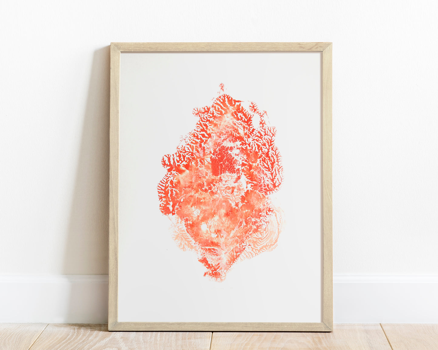 Red sea fan coral abstract relief Monotype print №7 for New home gift UNFRAMED modern Living room or bedroom decor Original artwork nautical wall decor