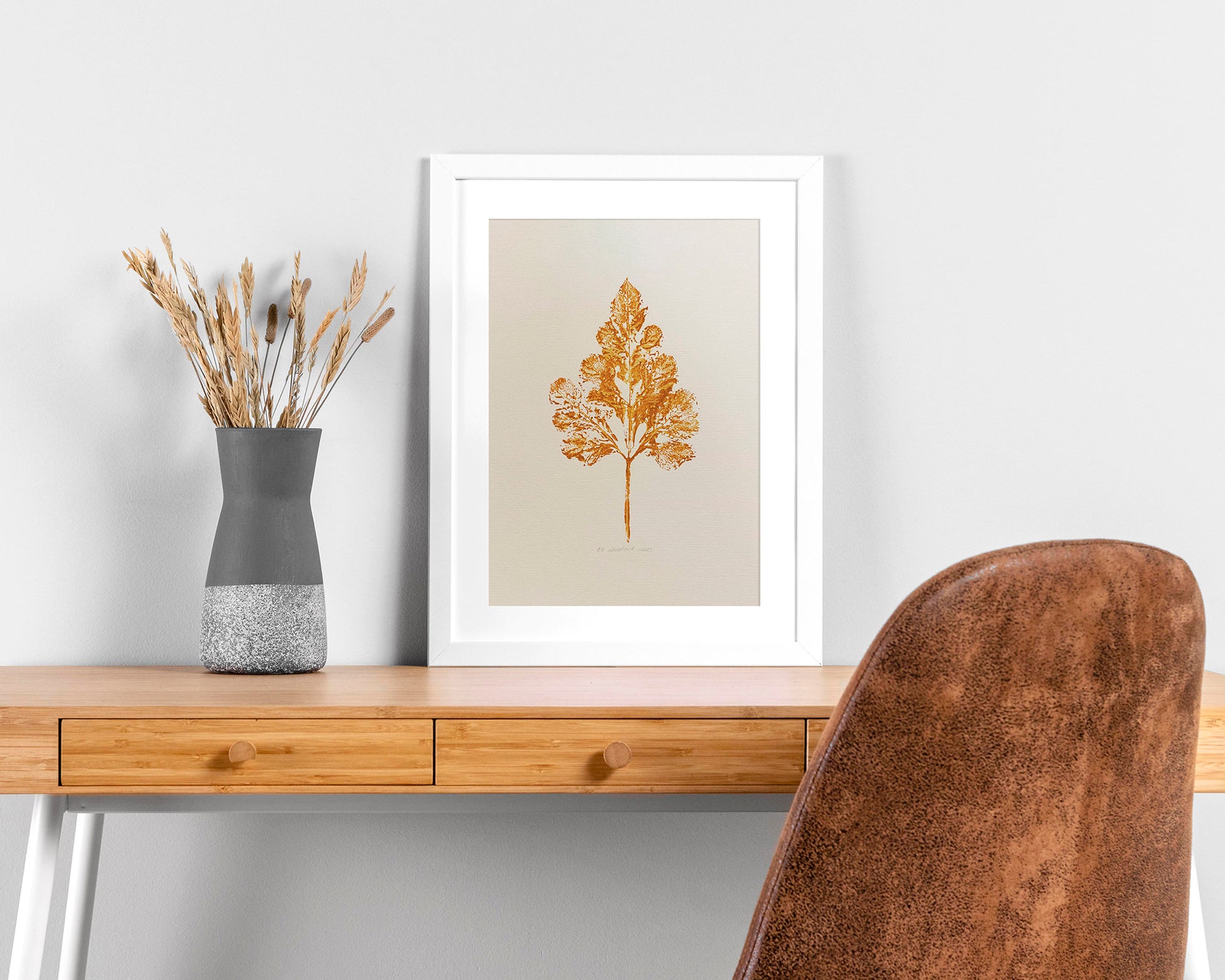 Monotype print	Bedroom wall decor	Living room wall art	Nature lover gift	Yellow ochre relief	abstract leaf Plant	Textured printmaking	Original artwork	painting farmhouse	One of a kind	cottagecore foraged	minimalist vintage	New first home block