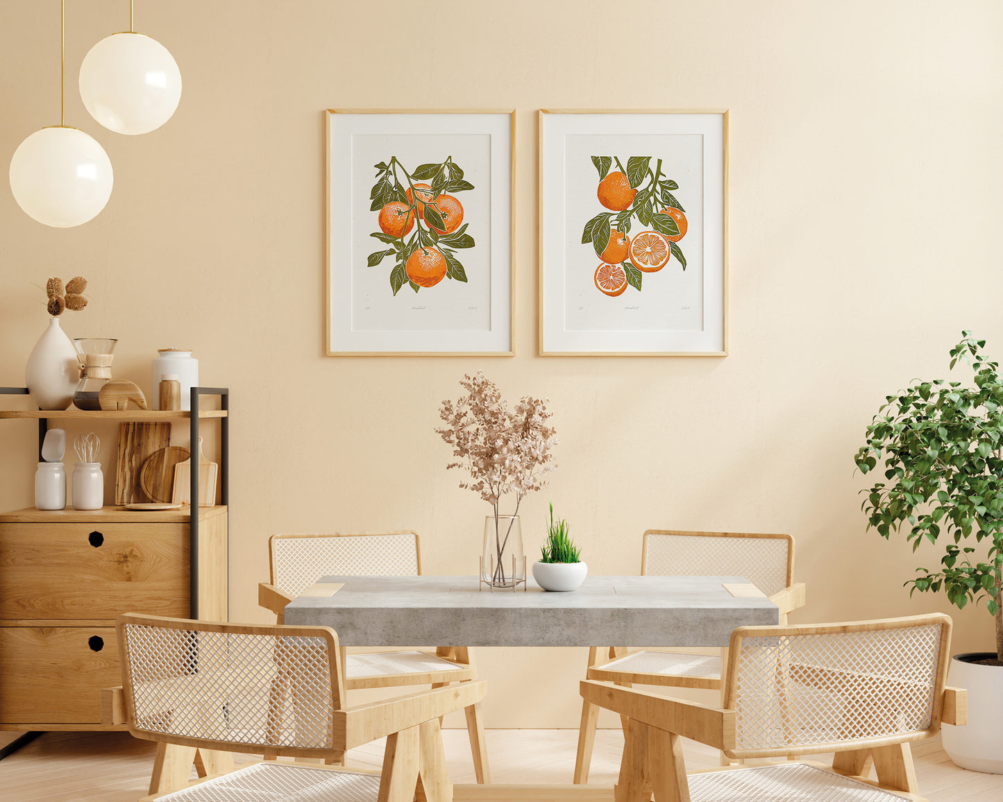 Living room wall art Nature lover gift Printable linocut fruit prints lino Sage green oranges foraged texture Cottagecore decor Digital downloadable kitchen Bedroom Relief vintage print modern branch Gallery wall set of 2 poster large