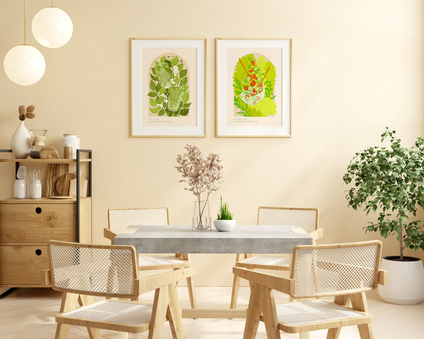 Botanical vintage bright summer salad poster for modern kitchen and dining room decor wiith tomatoes, cucumber, onion, salad, rucola / food poster daashart