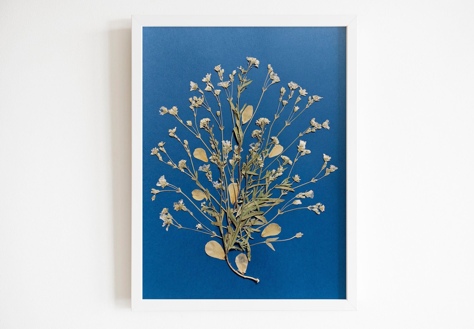Blue artwork with wildflowers and green plant for living room or bedroom wall art UNFRAMED for nature lover gift
