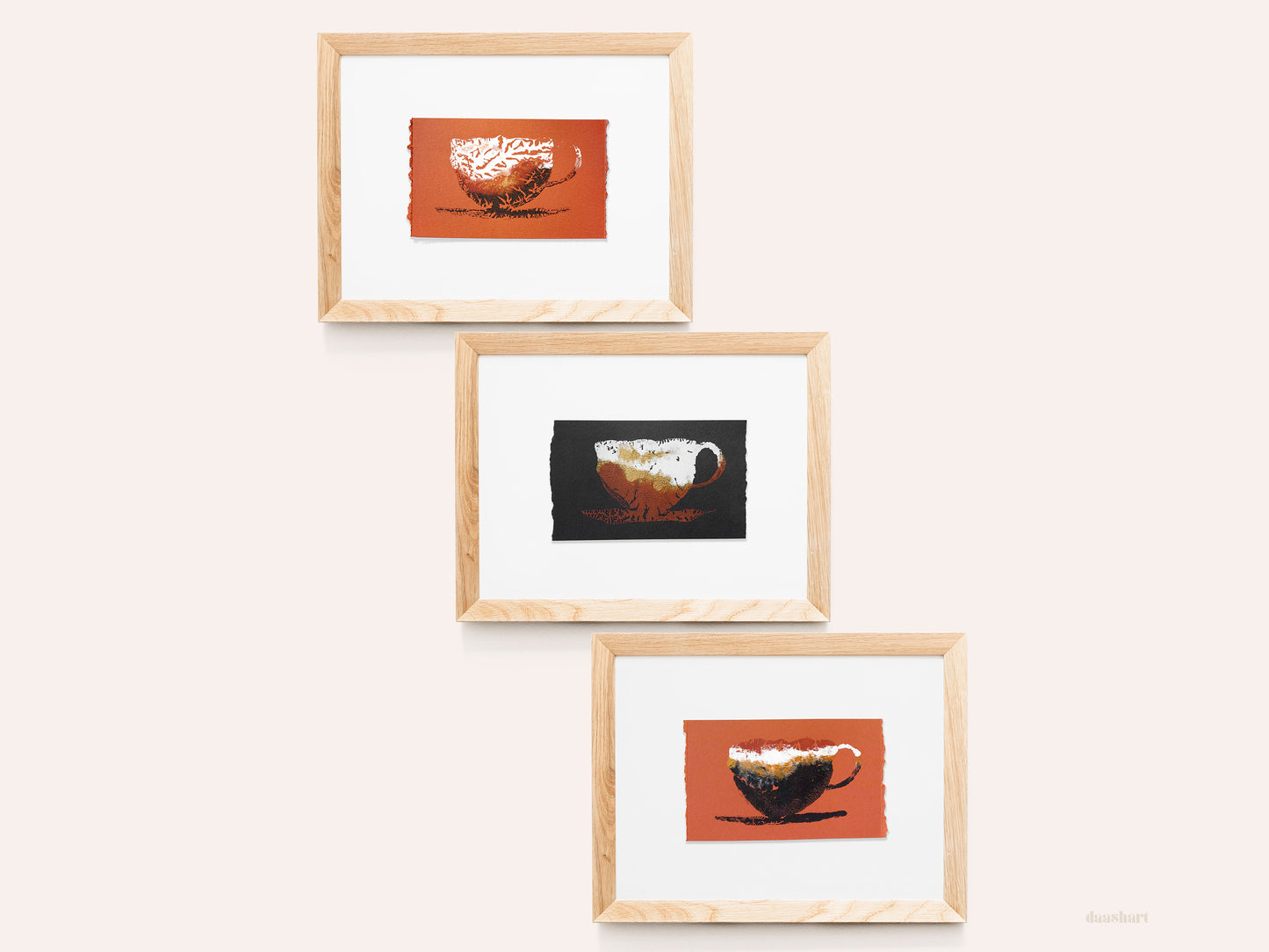 Unique set of 3 mini relief Abstract coffee Monotype print for New home gift UNFRAMED for modern kitchen, or dining room original artwork