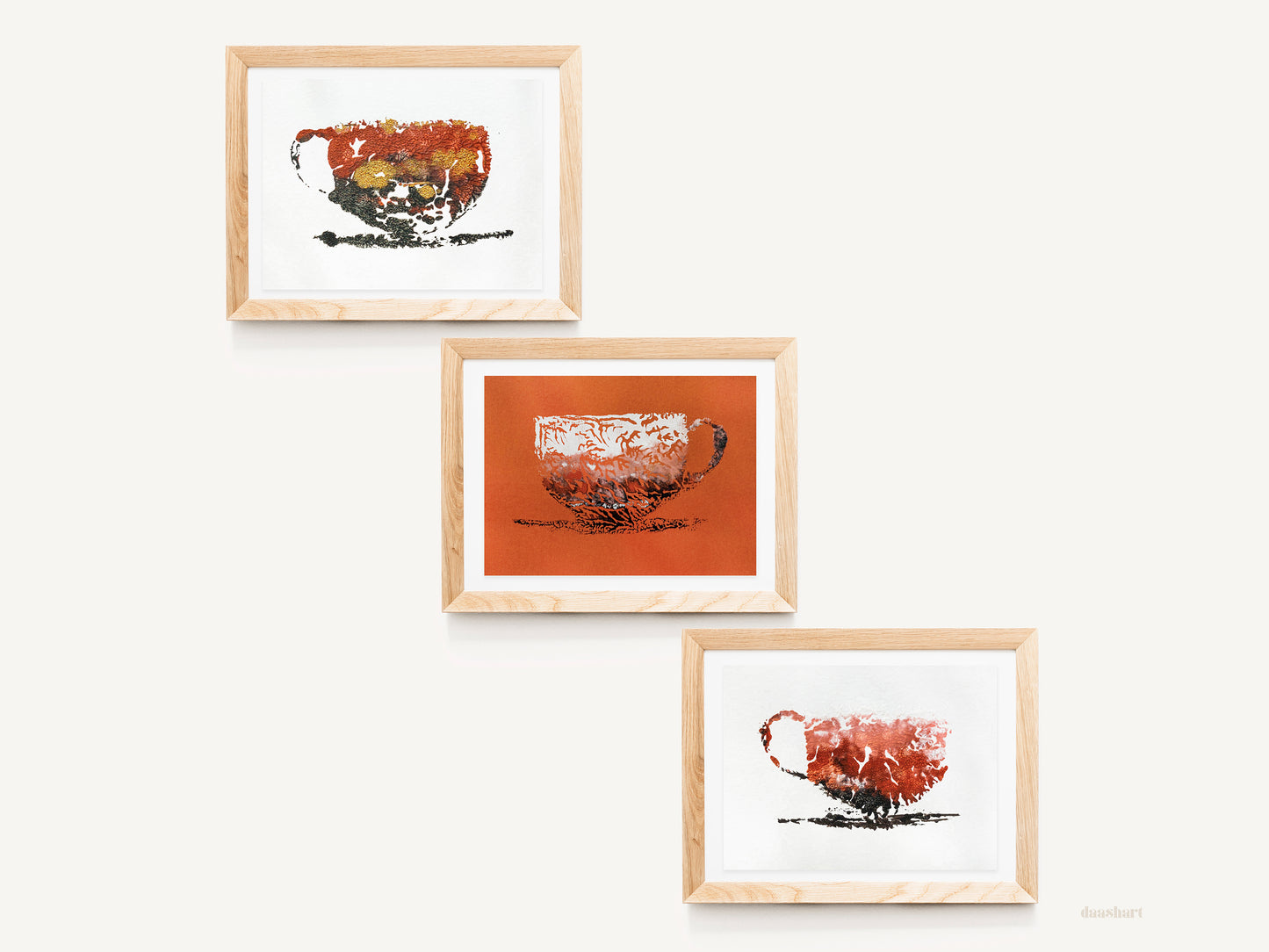 Gallery wall set of 3 mini relief Abstract coffee Monotype print for New home gift UNFRAMED for modern kitchen, or dining room original artwork