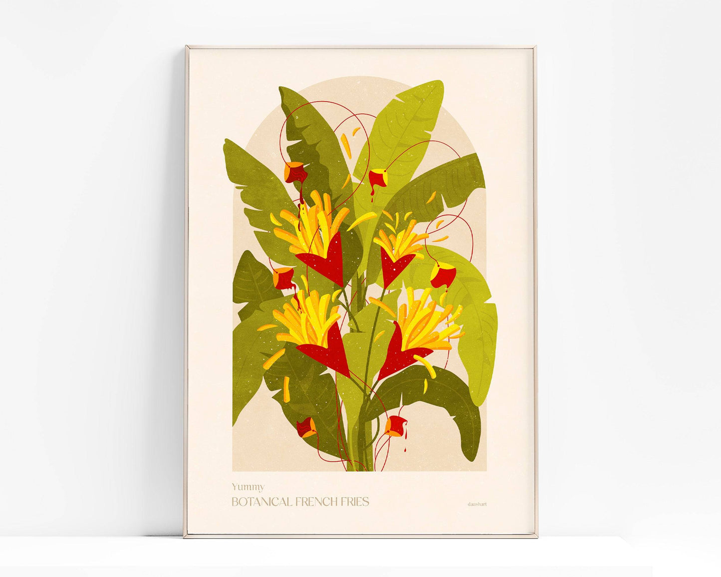 Botanical vintage light green french fries poster Printable wall art for modern kitchen and bedroom room decor
