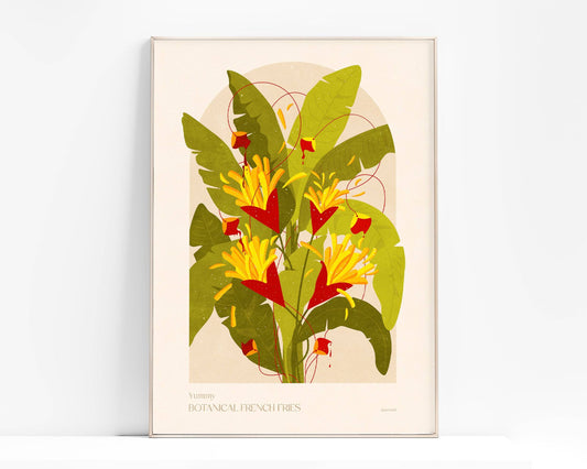 Botanical vintage light green french fries poster Printable wall art for modern kitchen and bedroom room decor