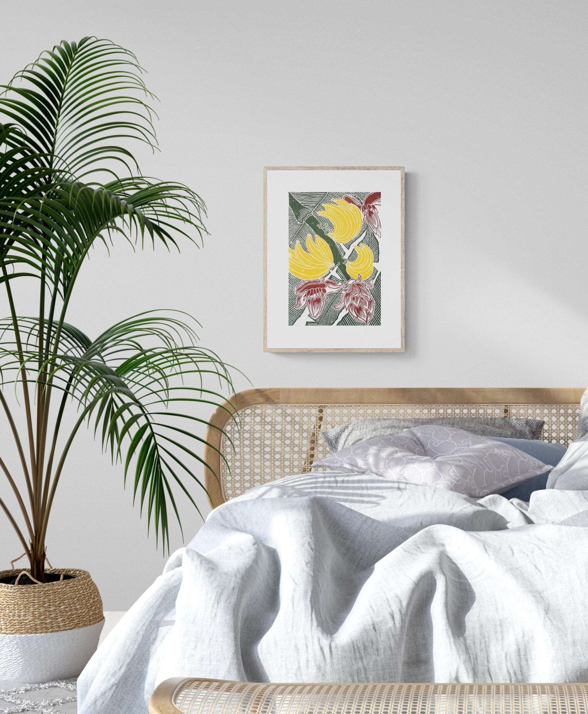 Banana linocut print  / Original artwork Botanical fruit for modern kitchen wall art or Nature lover gift UNFRAMED / lino print, linogravure, block print, relief print, printmaking, handmade art, living room, dining room, farm kitchen decor, bedroom, tropikal art