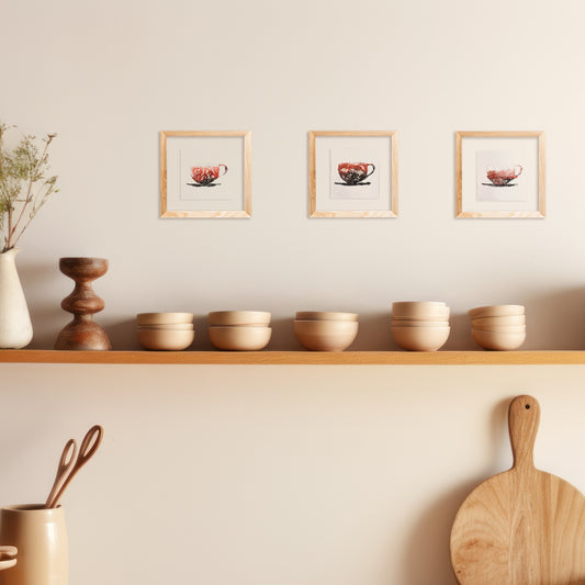 Plexiglass gallery wall set of 3 abstract coffee Monotype print for New home gift UNFRAMED for modern kitchen, or dining room original artwork, handmade print