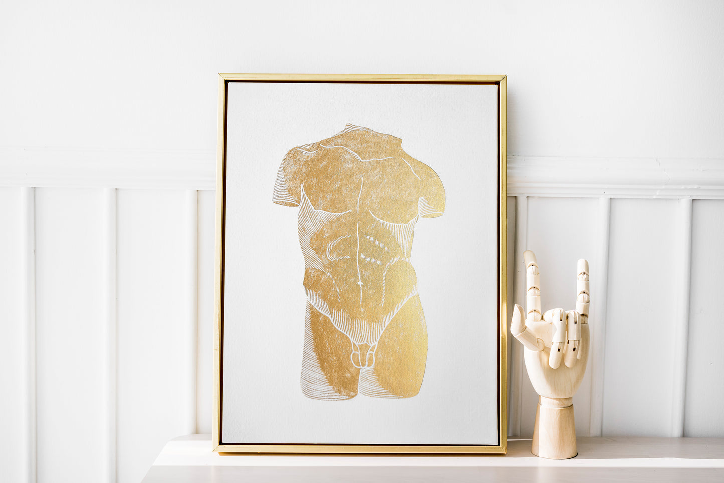 Gold bust nude man Linocut print for New home gift UNFRAMED Housewarming gift New home gift Living room or bedroom decor 16x12 Original artwork Classical wall decor