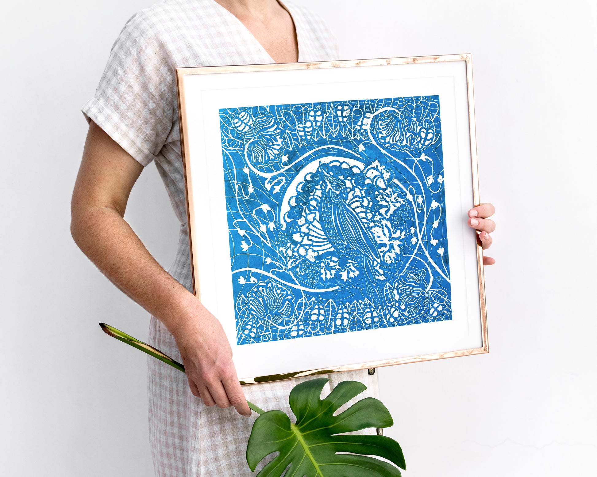 Lino print Linogravure Linocut print Cockatiel parrot art Flower wall art Original artwork Botanical print Nature lover gift art nouveau artwork Large floral decor Light blue parrot Bedroom wall decor	Printmaking relief Handmade Kids room Living room Workspace Bedroom decor New first home gift decoration acssessories
