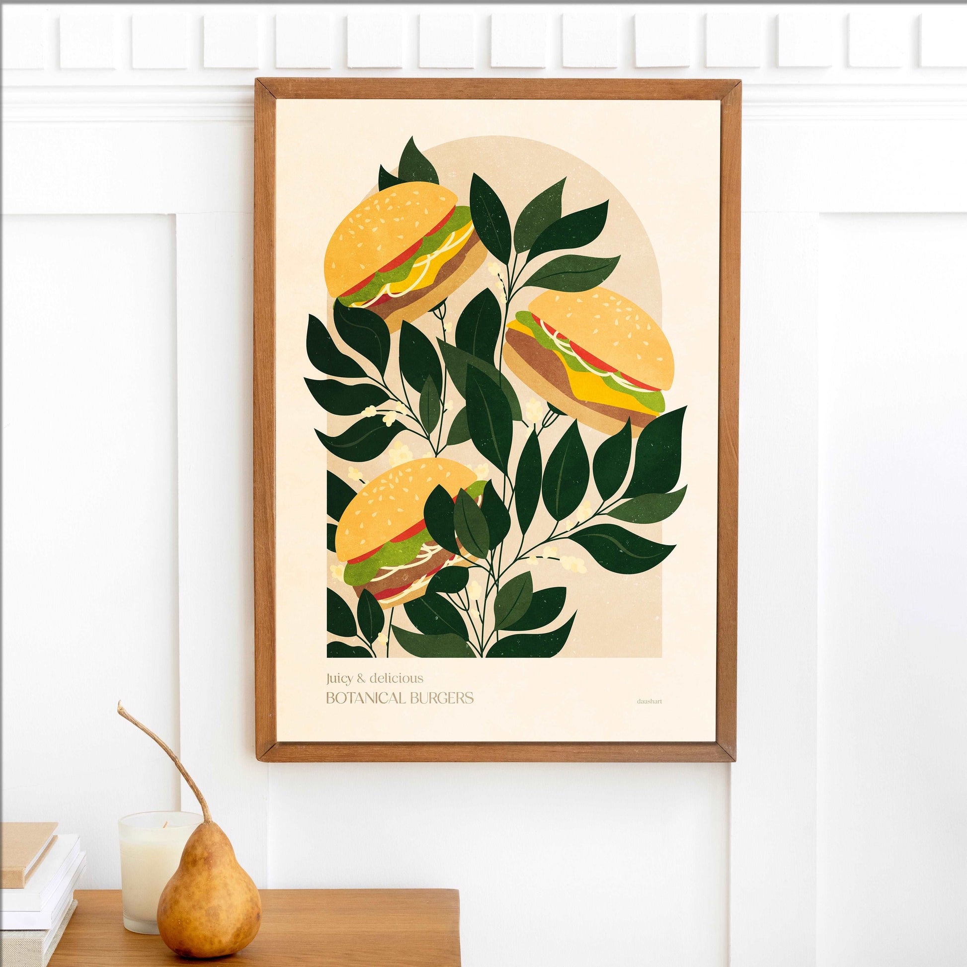 Botanical vintage beef burger poster Printable wall art for modern kitchen and dining room