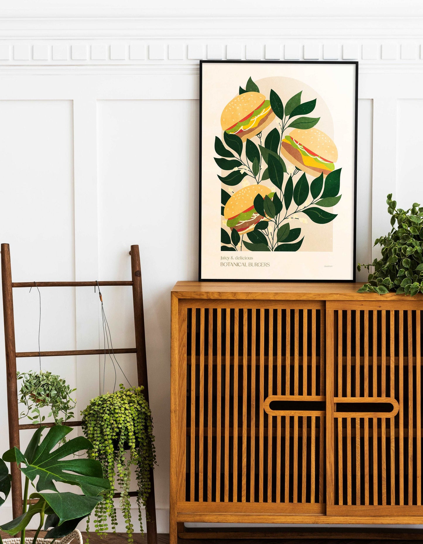 Botanical vintage beef burger poster Printable wall art for modern kitchen and dining room
