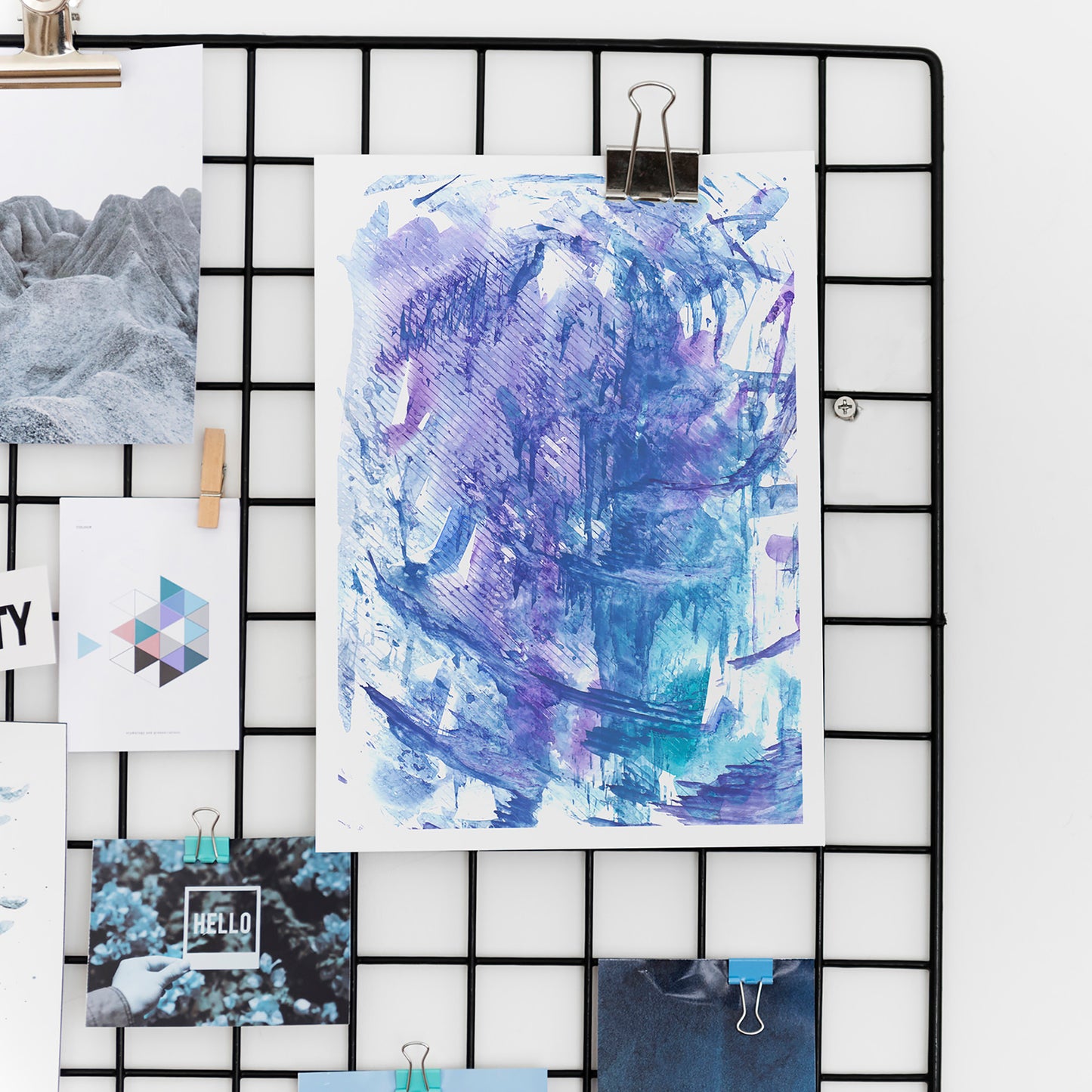 Blue and purple abstract monotype «Textured Impressions I» wall poster, godfather gift, mother in law gift, daughter in law gift, sister in law gift, niece gift from aunt, new grandma gift, mothers day gift from daughter, mothers day gift ideas, gift for best friend female, college graduation gift, gift for best friend female, nurse gift