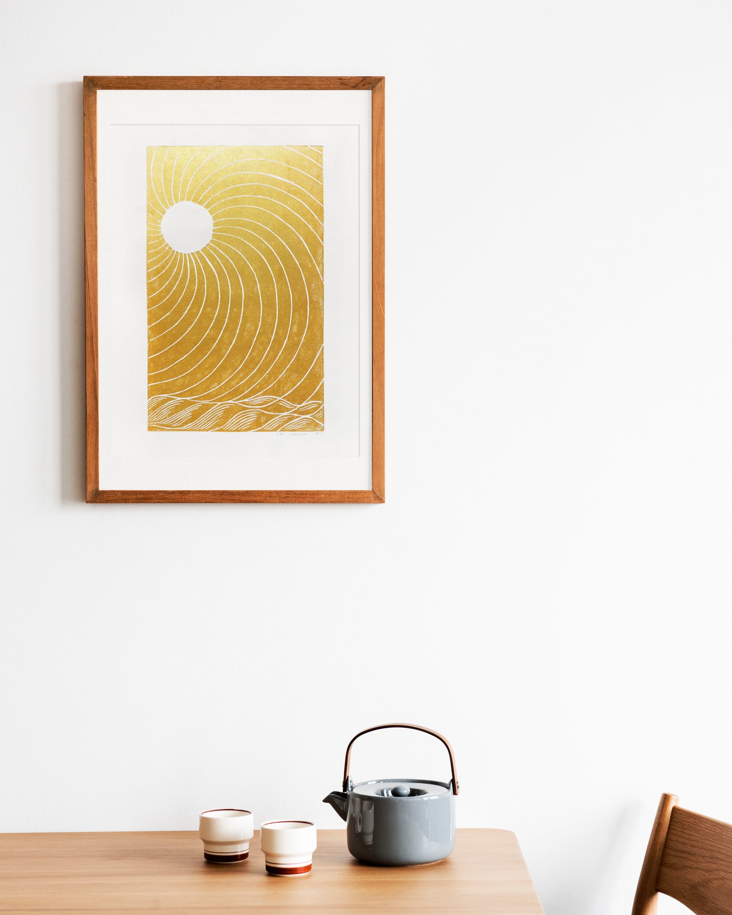 Gold japanese sun and waves Linocut print for New home gift UNFRAMED Housewarming gift New home gift Living room bedroom decor 16x12 Original artwork Classical wall decor