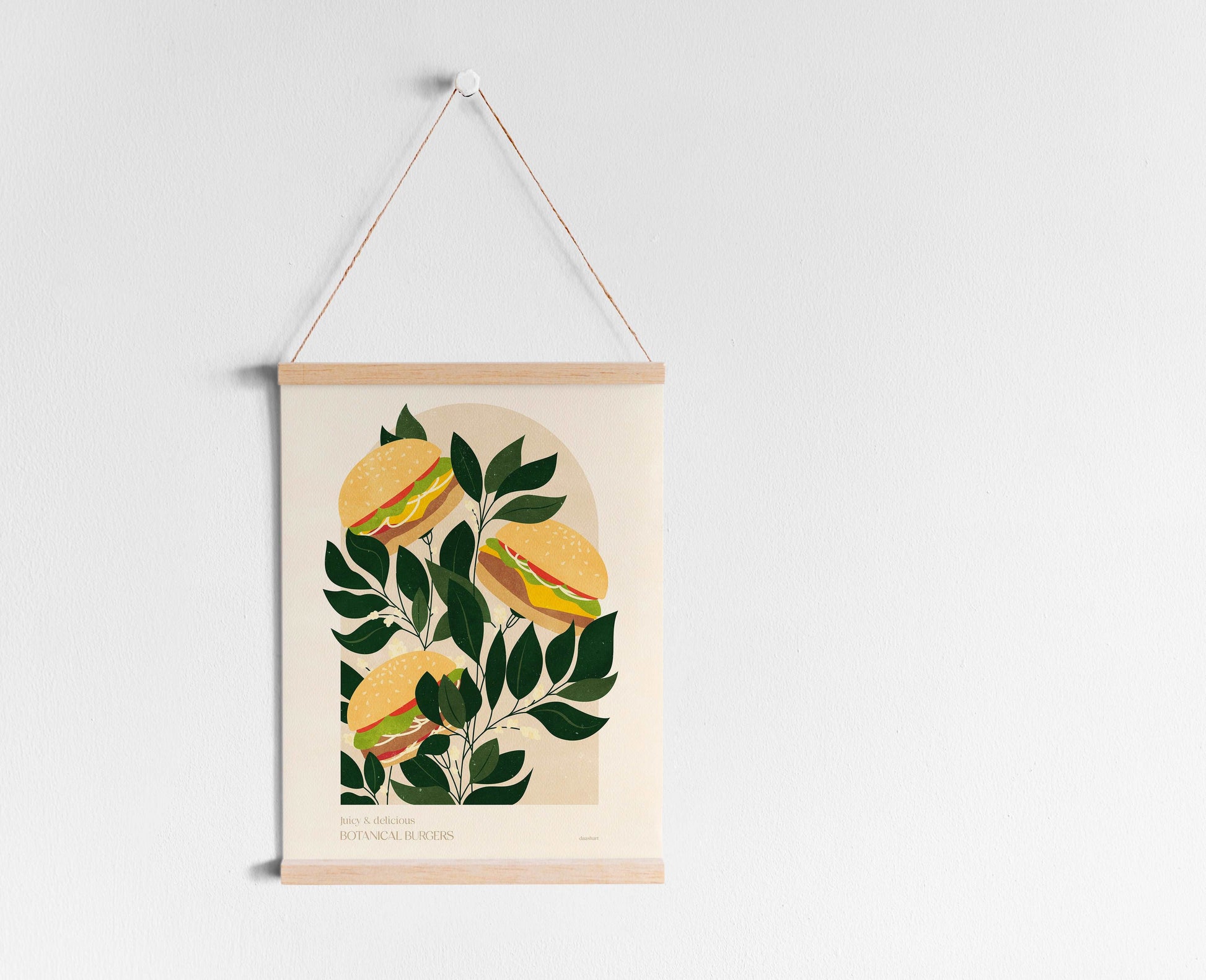 Botanical vintage beef burger poster Printable wall art for modern kitchen and dining room