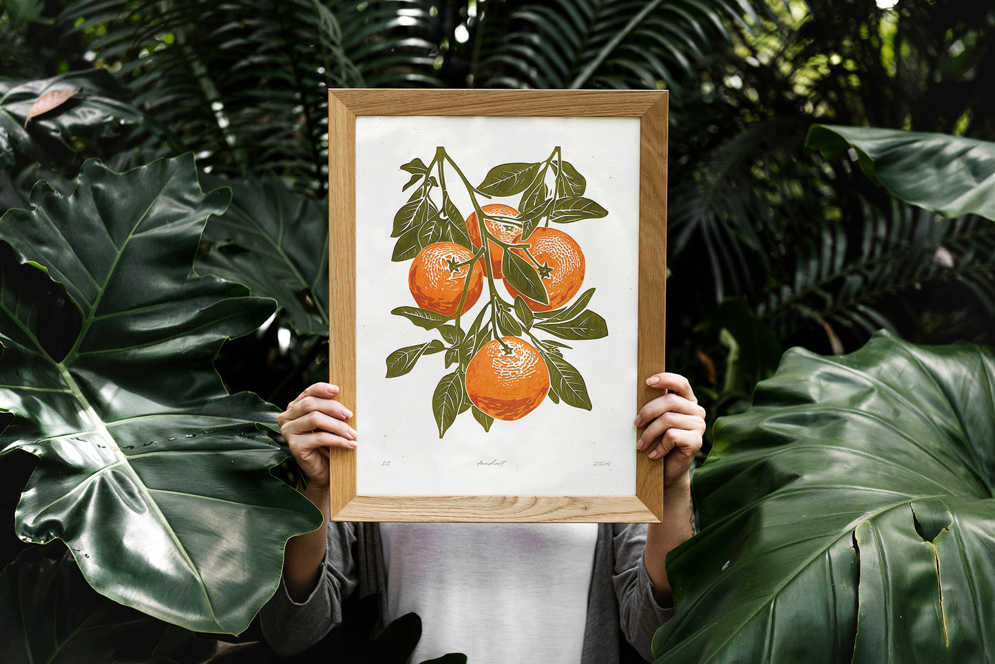 Living room wall art Nature lover gift Printable linocut fruit prints lino Sage green oranges foraged texture Cottagecore decor Digital downloadable kitchen Bedroom linogravure poster Relief vintage print modern branch large retro download