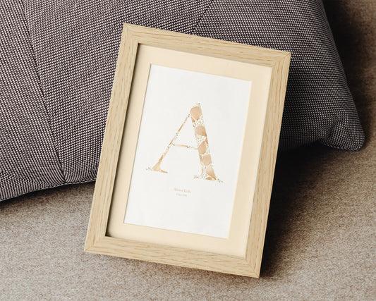 Beige personalized name letter prints Pressed wildflower and roses petals poster