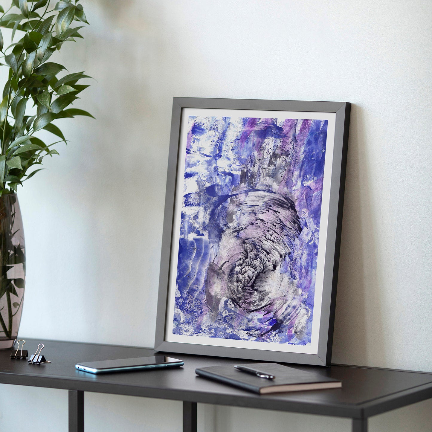 Black blue and purple abstract monotype «Textured Impressions II» wall poster, new mom gift, grandmother gift, gift for aunt, hostess gift, host gift, aunt gift, godmother gift, godparent gift, godfather gift, mother in law gift, daughter in law gift, sister in law gift, niece gift from aunt, new grandma gift, mothers day gift from daughter
