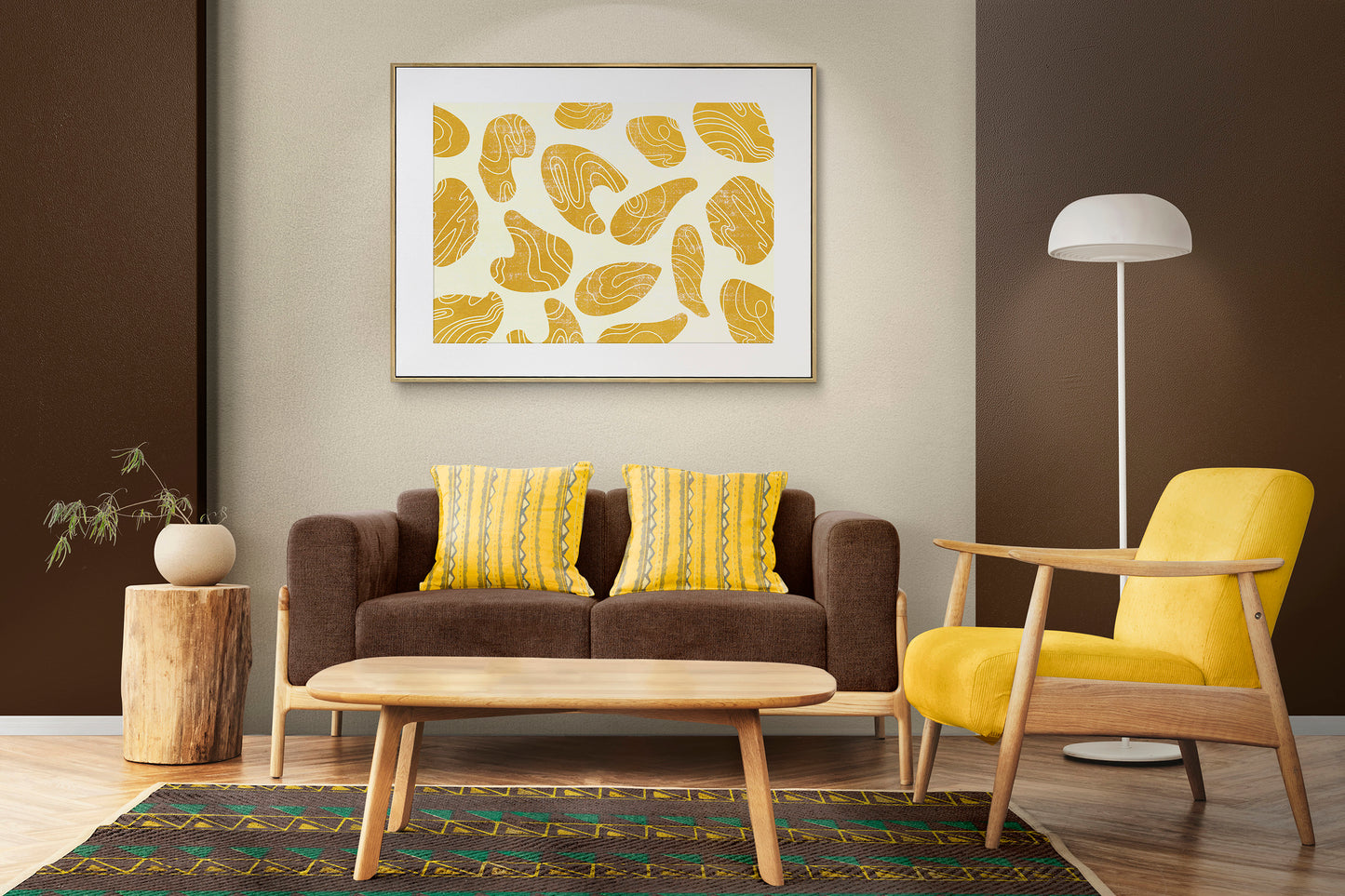 Printable wall art INSTANT DOWNLOAD Mid century modern Geometric large shape line pattern Yellow abstract stone Japandi prints bedroom Living vintage poster Trendy room decor Minimalist simple New first home gift Contemporary digital