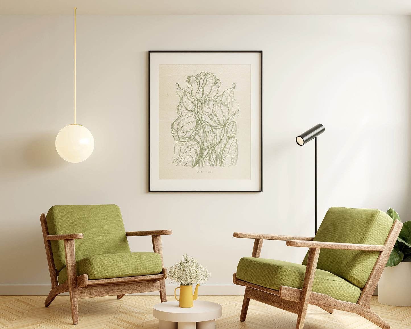 Printable wall art Nature lover gift Vintage poster retro Bedroom wall decor INSTANT DOWNLOAD Simple living room Antique hand drawn tulips flower sketch floral Large poster Sage green beige line modern digital botanical neutral farm kitchen drawing