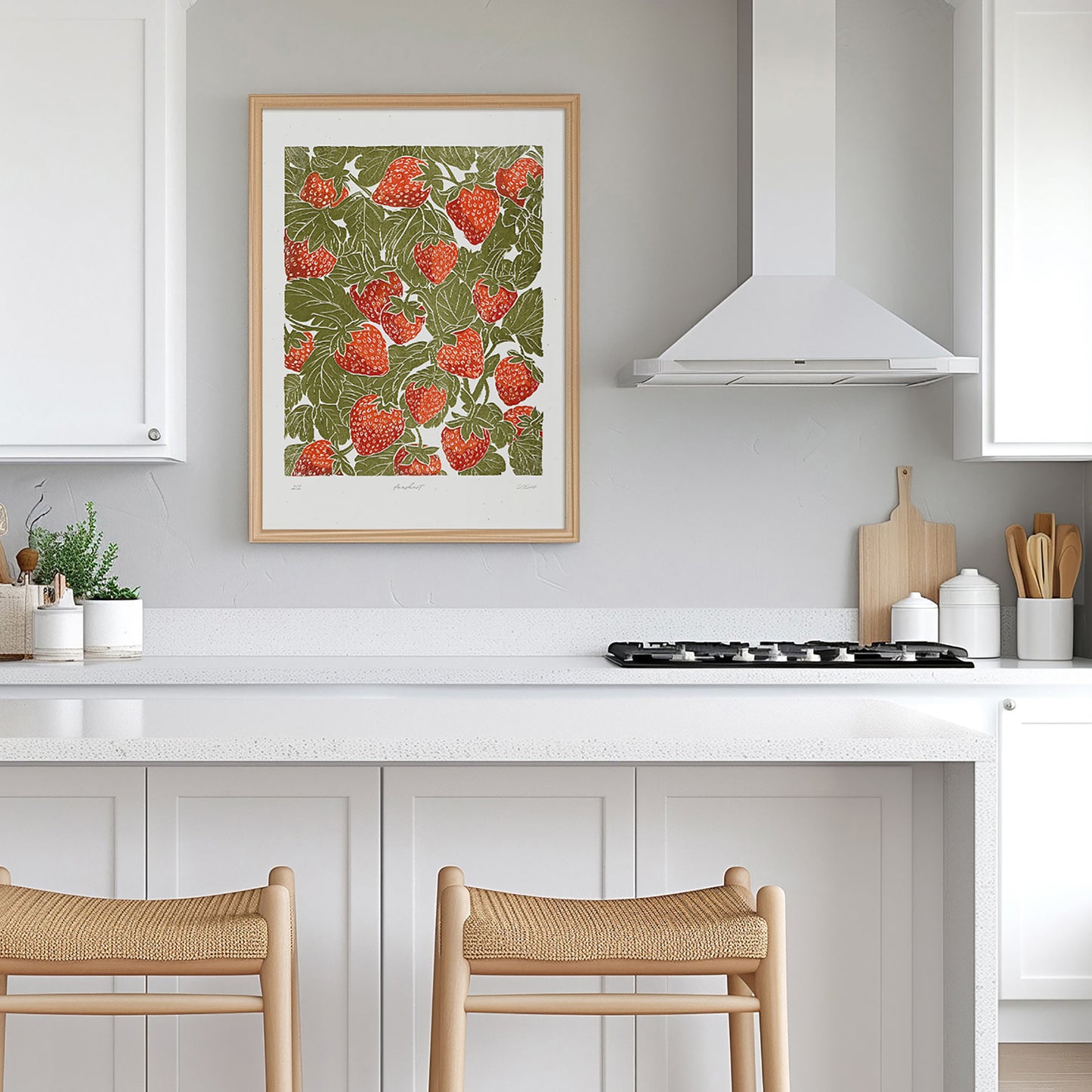 Sage green red berries «Sagren Strawberries N2» Printable linocut prints wall art poster printable wall art, digital poster, digital download, digital product, downloadable art, large linocut prints, wall hanging, unique wall art, mid century modern, illustration art, farmhouse wall decor, botanical wall art, rustic wall art, nature wall art, cottagecore wall art cottage core, foraged wall art, fruit wall art, farm decor, relief textured, large wall art, moody wall art, trendy wall art, aesthetic wall art