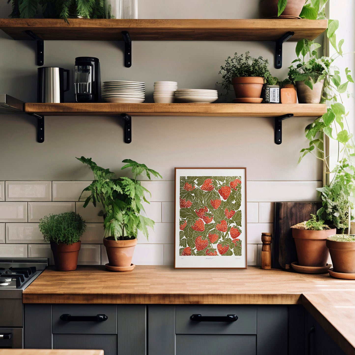 Sage green red berries «Sagren Strawberries N2» Printable linocut prints wall art poster funny modern poster, retro wall art, vintage poster, bedroom wall decor, modern kitchen art, dining room decor, bathroom prints, living room wall art, coquette room decor, preppy room decor, dorm room decor, laundry room decor, mens room decor, nursery wall art, home office decor, kids room decor new home gift, home gift unique, self gift, house warming gift, housewarming gift, plant lover gift, nature lover gift
