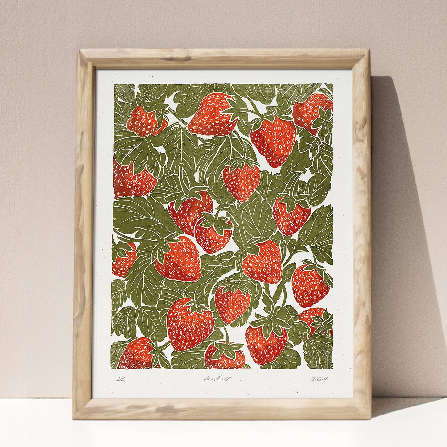 Sage green red berries «Sagren Strawberries N2» Printable linocut prints wall art poster printable wall art, digital poster, digital download, digital product, downloadable art, large linocut prints, wall hanging, unique wall art, mid century modern, illustration art, farmhouse wall decor, botanical wall art, rustic wall art, nature wall art, cottagecore wall art cottage core, foraged wall art, fruit wall art, farm decor, relief textured, large wall art, moody wall art, trendy wall art, aesthetic wall art