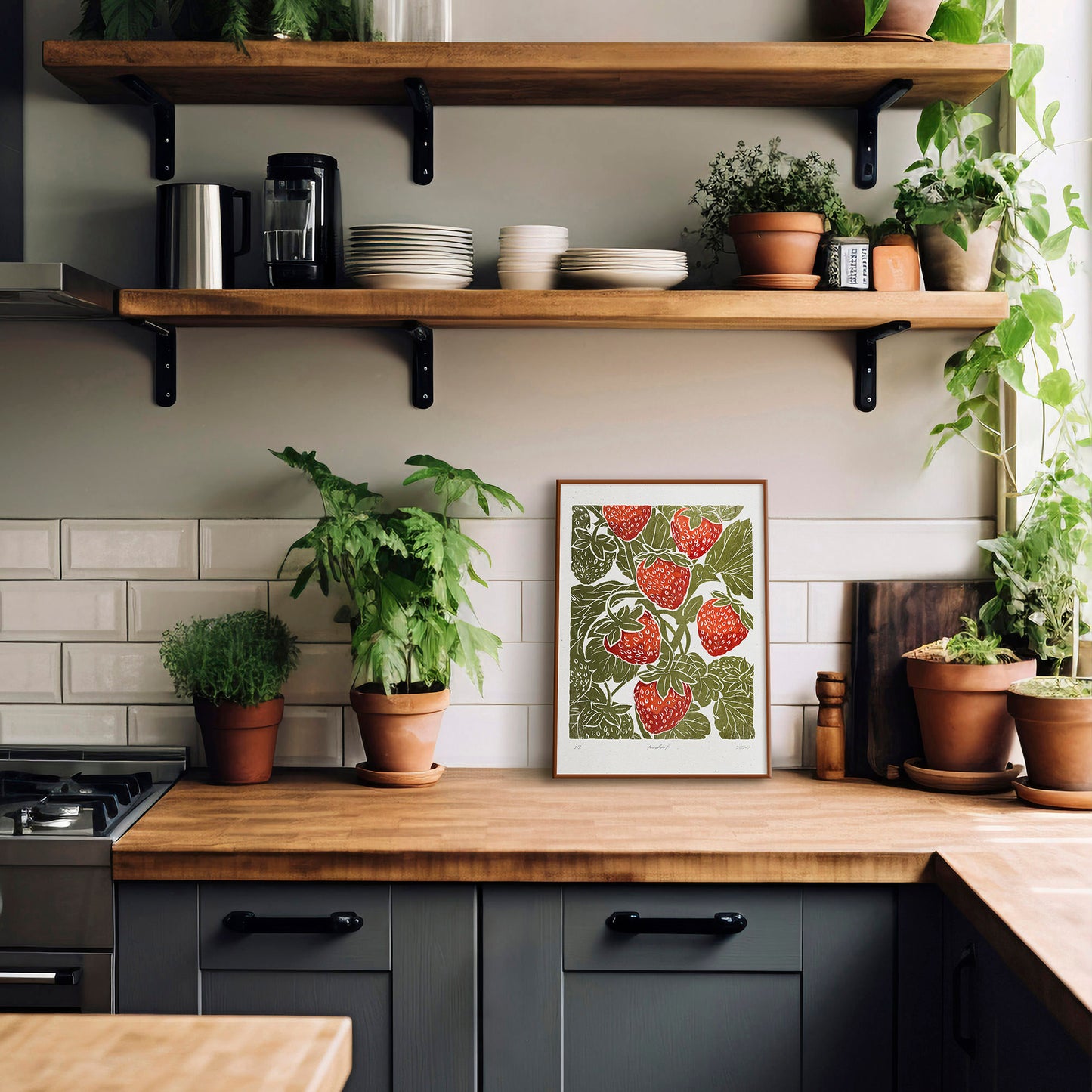 Sage green red berries «Sagren Strawberries N1» Printable linocut prints wall art poster large wall art, moody wall art, trendy wall art, aesthetic wall art, funny modern poster, retro wall art, vintage poster, bedroom wall decor, modern kitchen art, dining room decor, bathroom prints, living room wall art, coquette room decor, preppy room decor, dorm room decor, laundry room decor, mens room decor, nursery wall art, home office decor, kids room decor new home gift, home gift unique, self gift, house