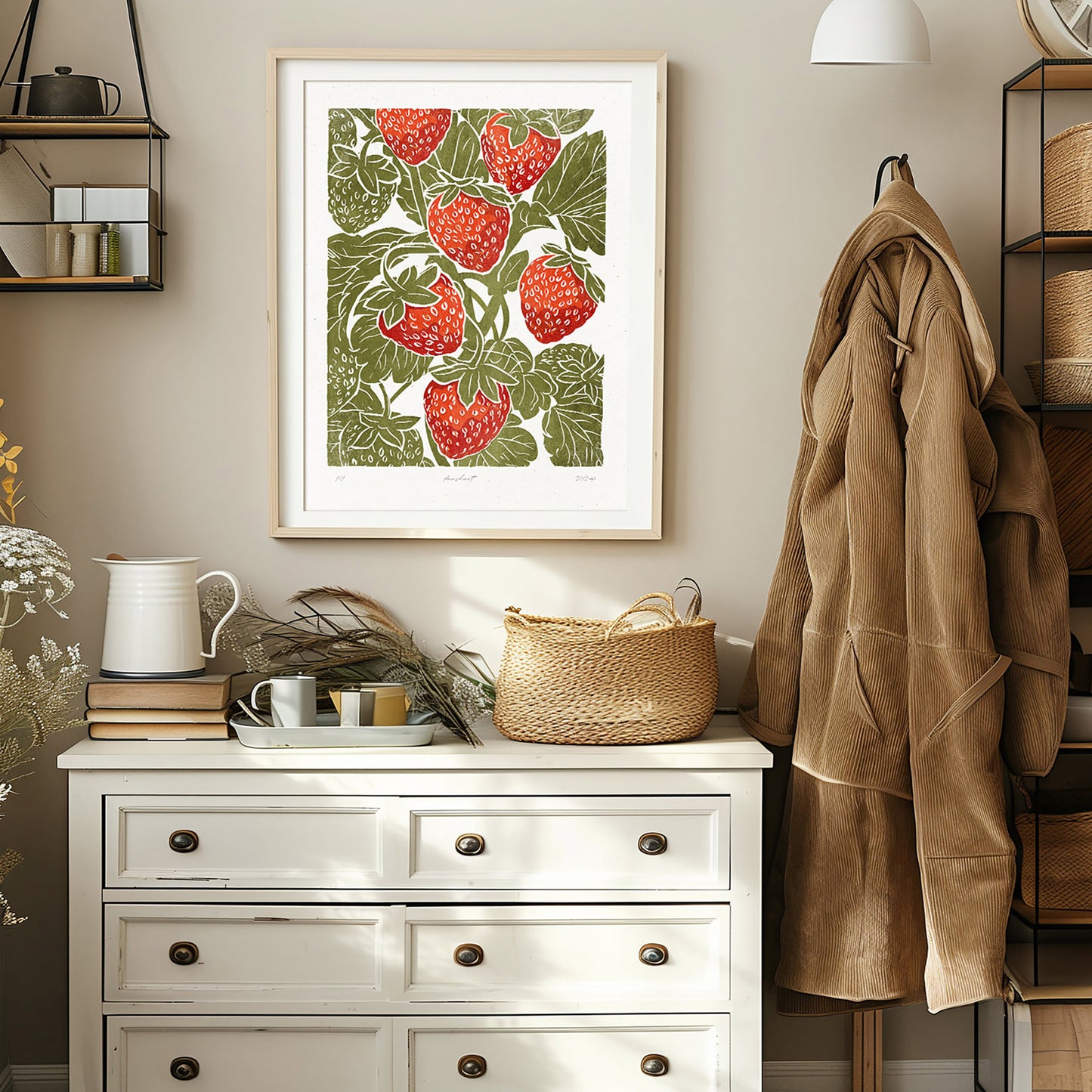 Sage green red berries «Sagren Strawberries N1» Printable linocut prints wall art poster house warming gift, housewarming gift, plant lover gift, nature lover gift, thank you gift, heirloom gift, long distance gift, gift for husband, thinking of you gift, new job gift, girlfriend gift, gift for boyfriend, boyfriend , gift for her friend, anniversary gift, teacher appreciation gift, easter gift, grandma gift, new mom gift, grandmother gift, gift for aunt, hostess gift