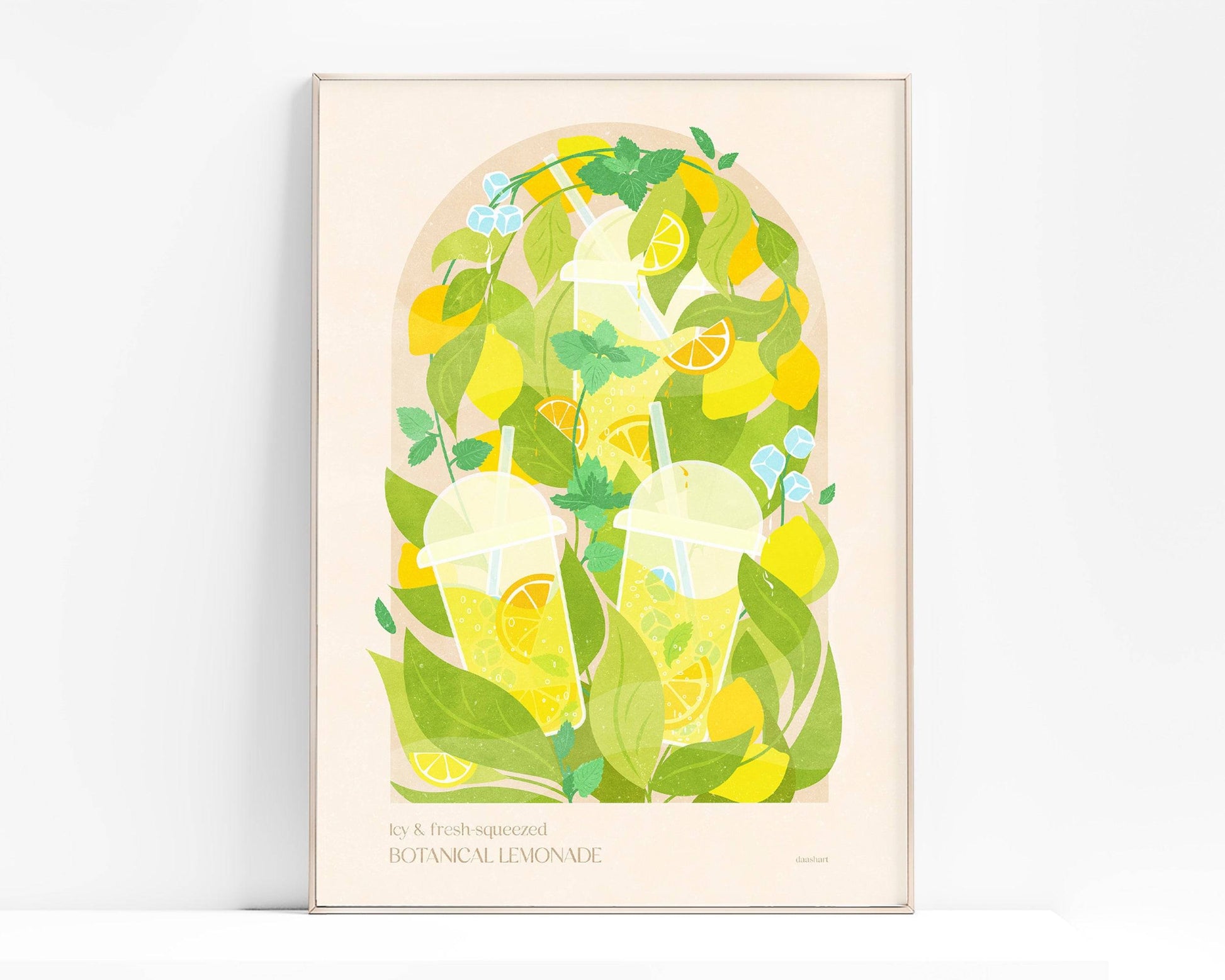 Botanical vintage lemonade with mint and lemons poster for modern kitchen and dining room decor Printable wall art INSTANT DOWNLOAD digital poster
