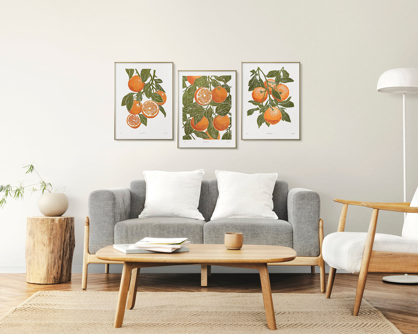 Living room wall art Nature lover gift Printable linocut fruit prints lino Sage green oranges Cottagecore decor Digital downloadable kitchen Bedroom Relief vintage print modern branch Gallery wall set foraged food of 3 poster large Farm farmhouse Housewarming New first home gift Aesthetic decoration Instant download