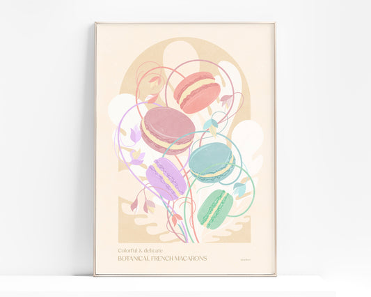 Botanical vintage french macaron poster for modern kitchen and dining room decor Printable wall art INSTANT DOWNLOAD digital poster