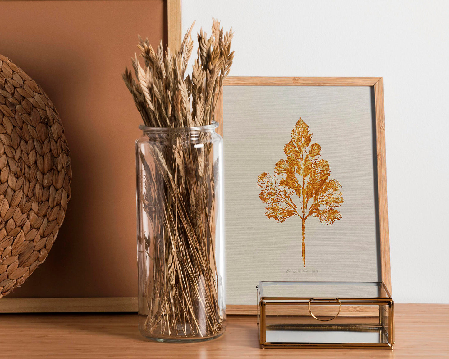 Monotype print	Bedroom wall decor	Living room wall art	Nature lover gift	Yellow ochre relief	abstract leaf Plant	Textured printmaking	Original artwork	painting farmhouse	One of a kind	cottagecore foraged	minimalist vintage	New first home block